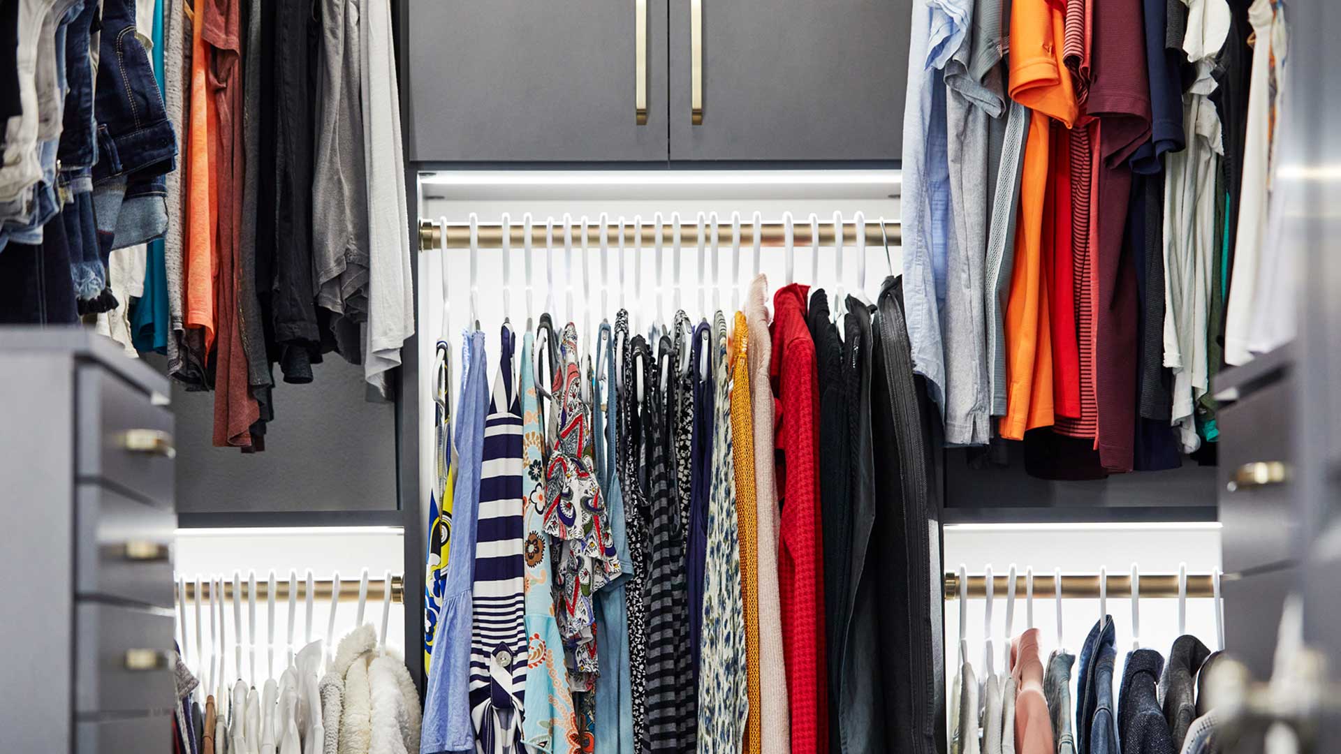 Closet showing hanging clothes