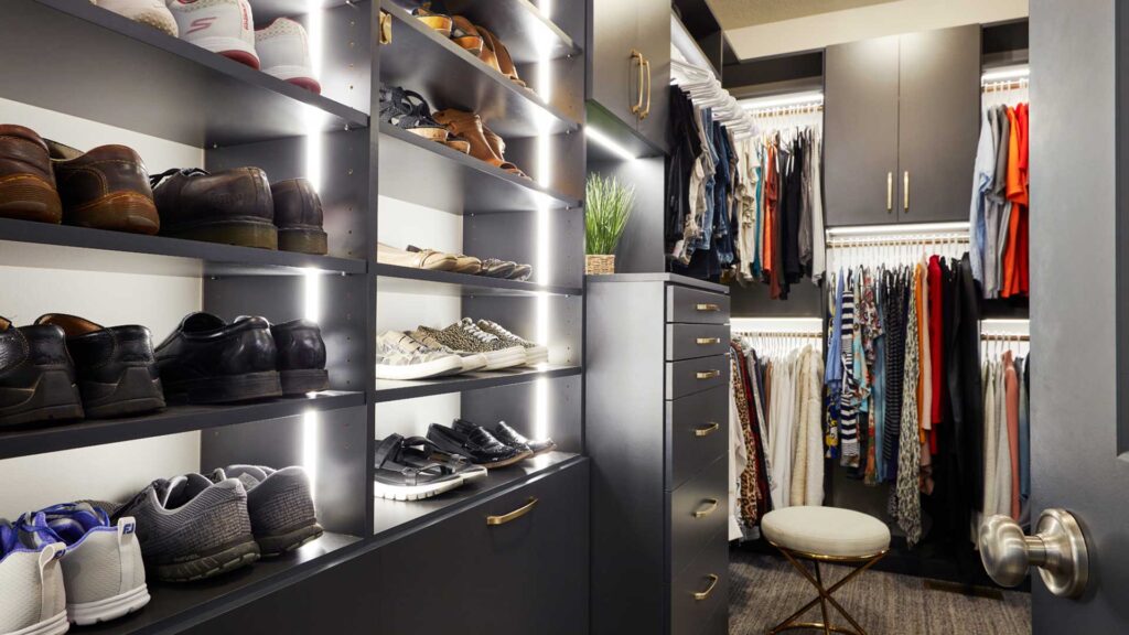 Closet with lighting feature on