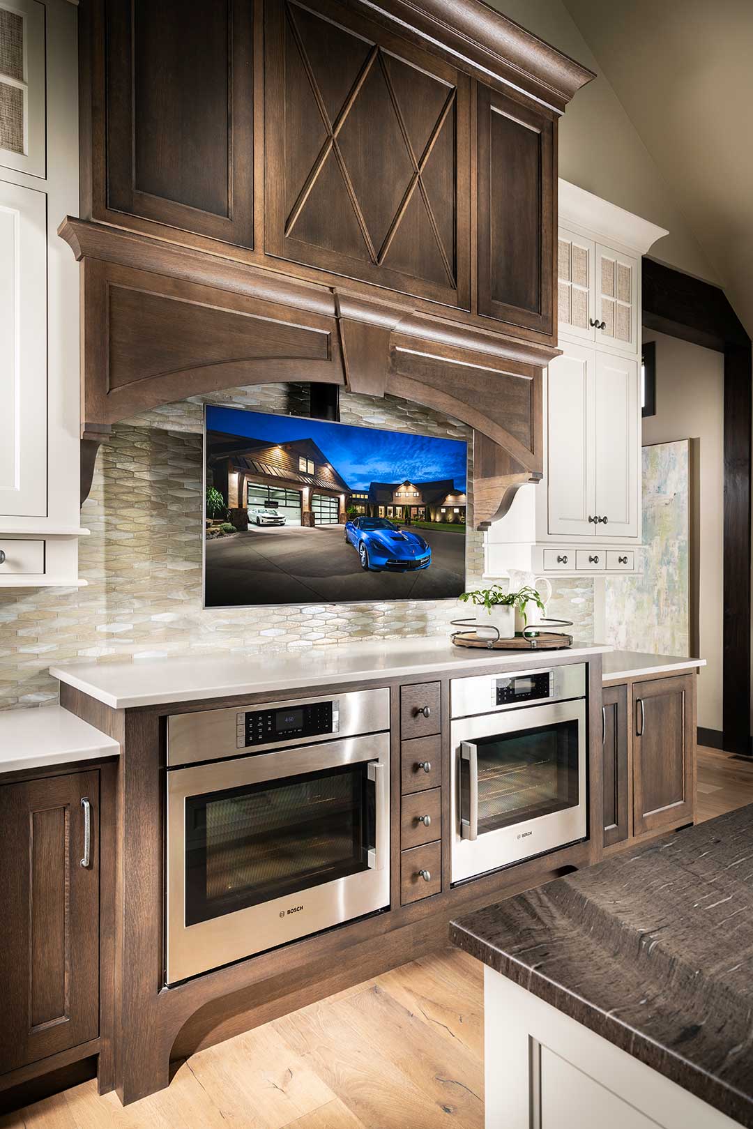 Modern Kitchen design with custom cabinetry double stove