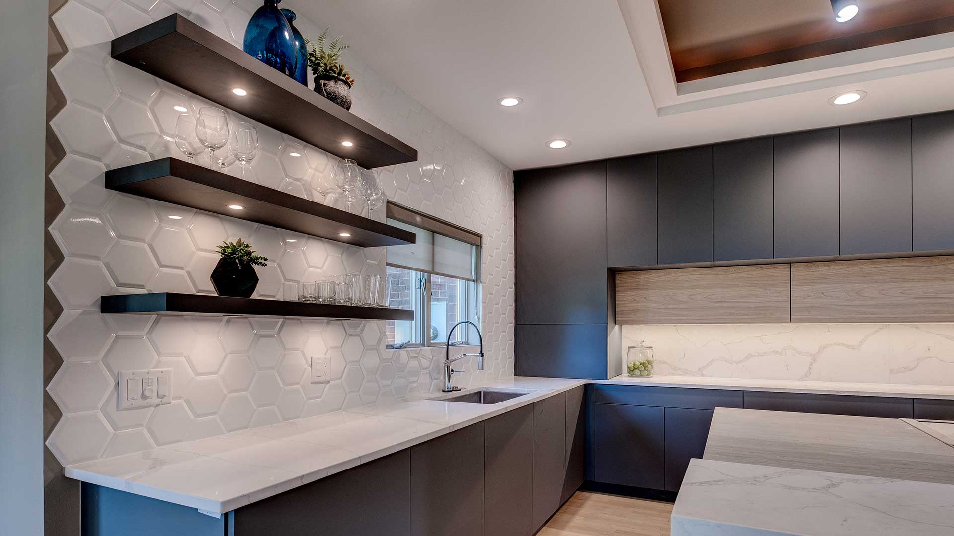 Modern Kitchen design with custom cabinetry shelving