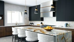 Black and white kitchen bar view