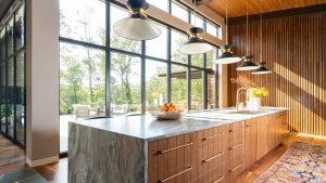 Kitchen with natural wood and beautiful modern cabinetry