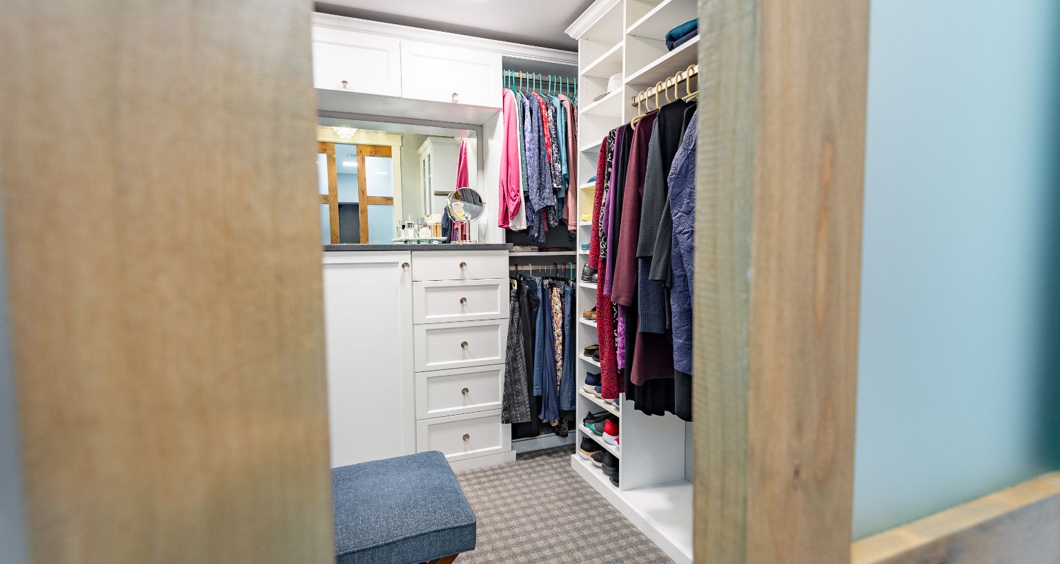 Spacious closet long hanging racks