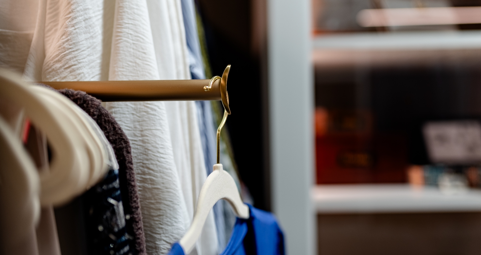 Smaller walk-in closet with organized beauty with pullout hanging racks