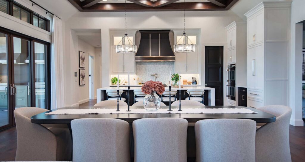Elegant and open kitchen with white cabinetry feature