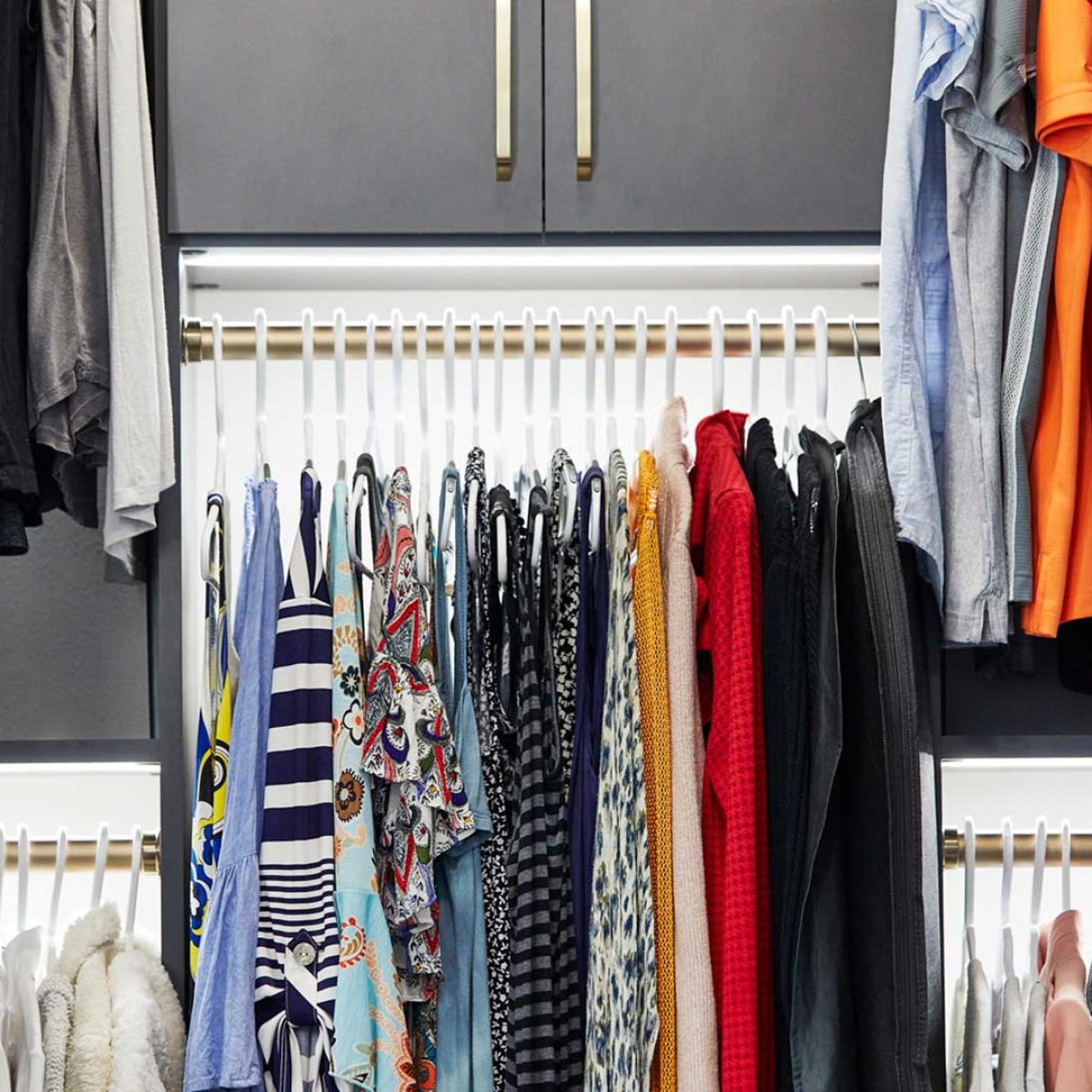 Closet showing hanging clothes