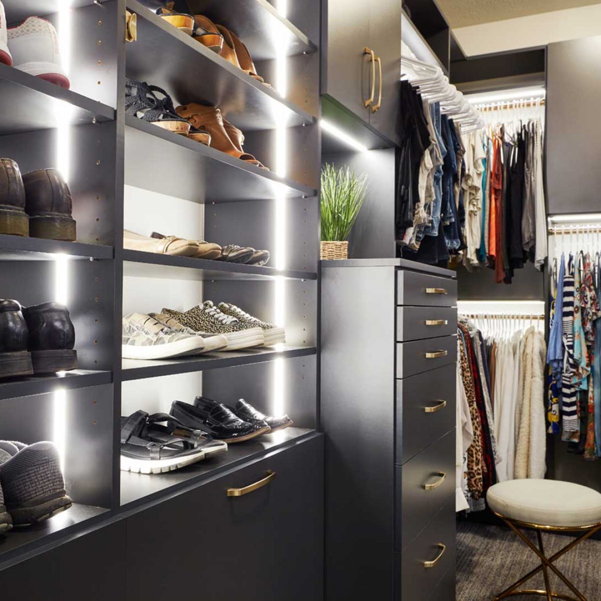 Closet with lighting feature on