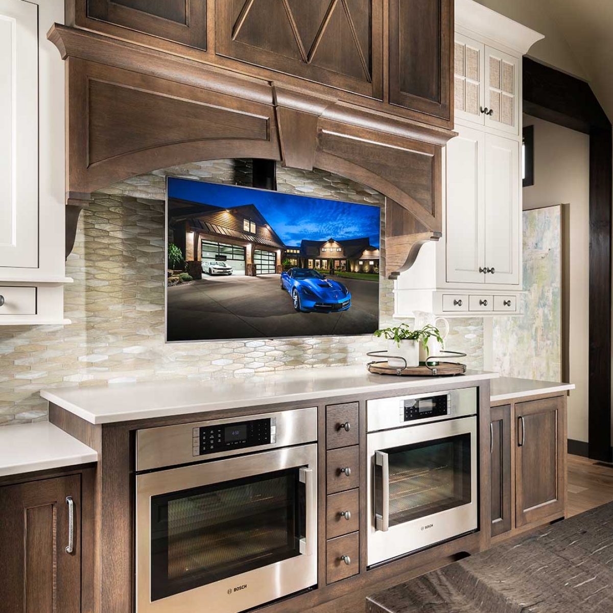 Modern Kitchen design with custom cabinetry double stove